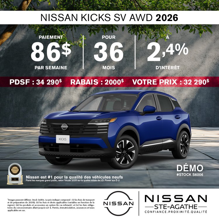 Nissan ste agathe promo mai KICKS SV 2026 FR
