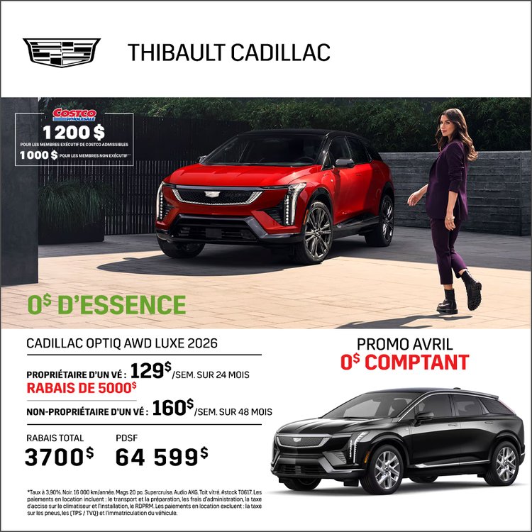 Thibault sherbrooke promo avril CADILLAC OPTIQ AWD LUXE 2026 FR 1