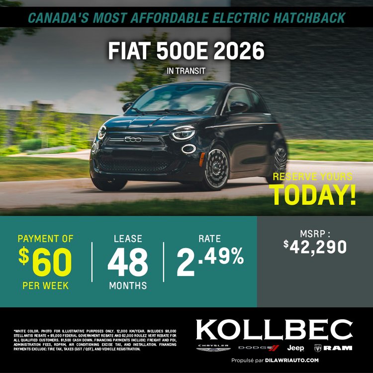 Kollbec promo mai FIAT 500E 2026 EN