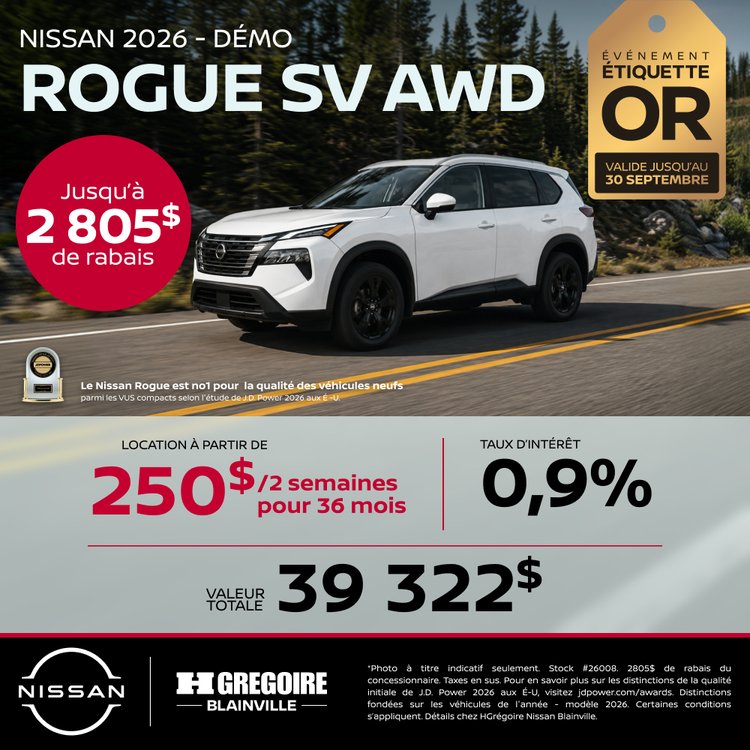 Nissan blainville promo aout ROGUE SV FR
