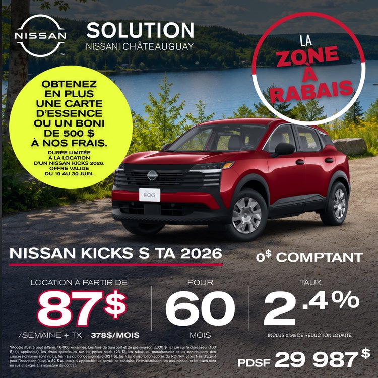 Solution nissan promo JUIN KICKS S TA 2026 FR 1