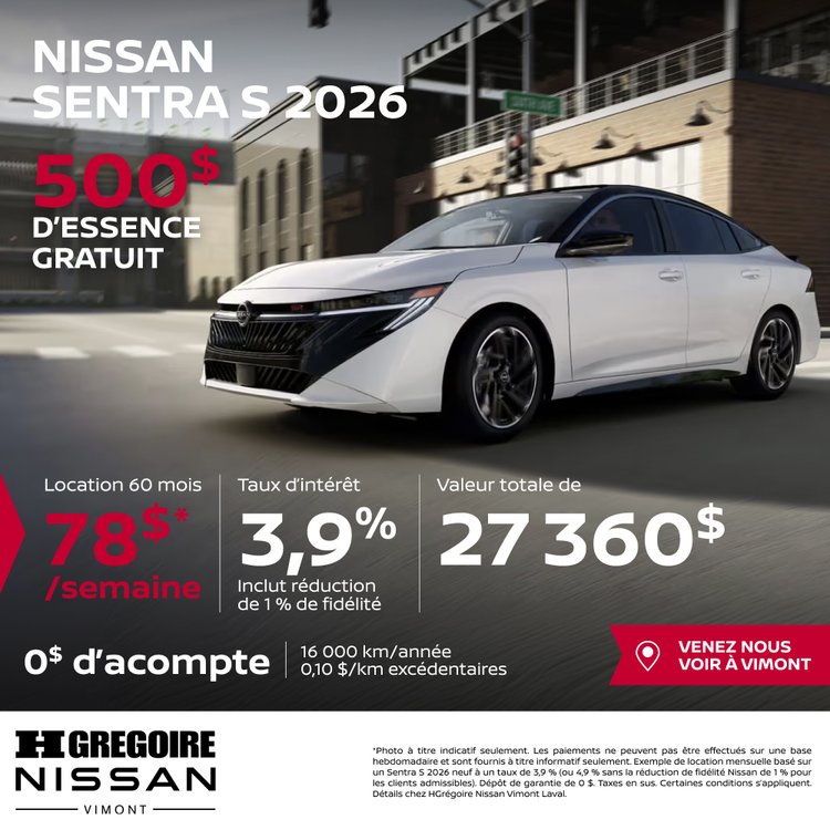 Nissan vimont promo mai Sentra S 2026 FR