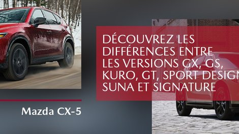 Mazda CX‑5 : découvrez les différences entre les versions GX, GS, Kuro, GT, Sport Design, Suna et Signature