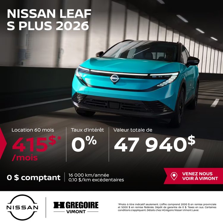 Nissan vimont promo juillet Leaf S PLUS 2026 FR
