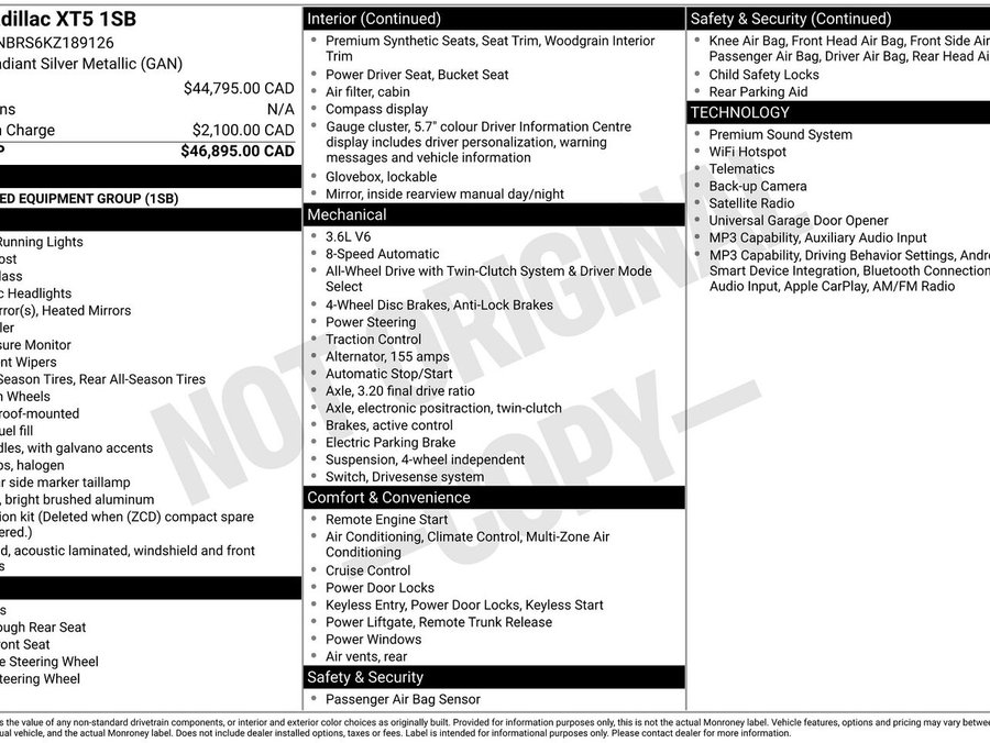 2019 Cadillac XT5 2019 Silver