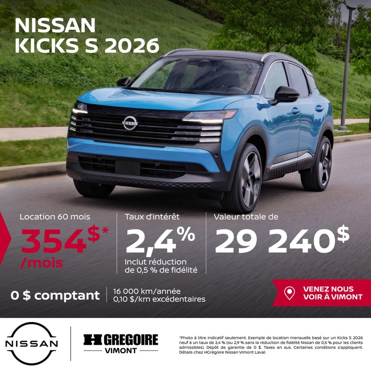 Nissan vimont promo juillet Kicks S 2026 FR