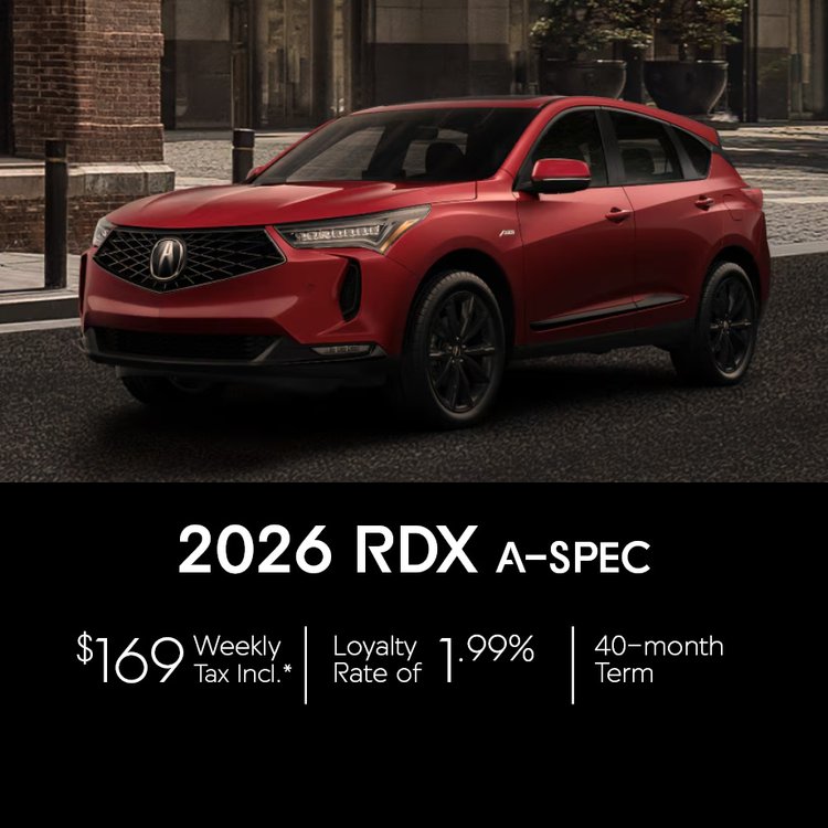 2026 Acura RDX June Offer, photo of Red Acura RDX parked.