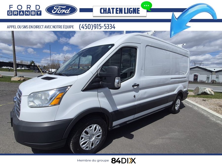 Ford Transit fourgon utilitaire T-350 toit moyen 148 po PNBV de 9 500 lb porte coulissante côté passager 2015 Blanc