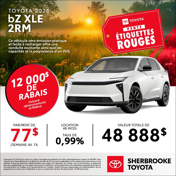 Sherbrooke toyota promo TOYOTA BZ XLE 2RM 2026 avril FR 1
