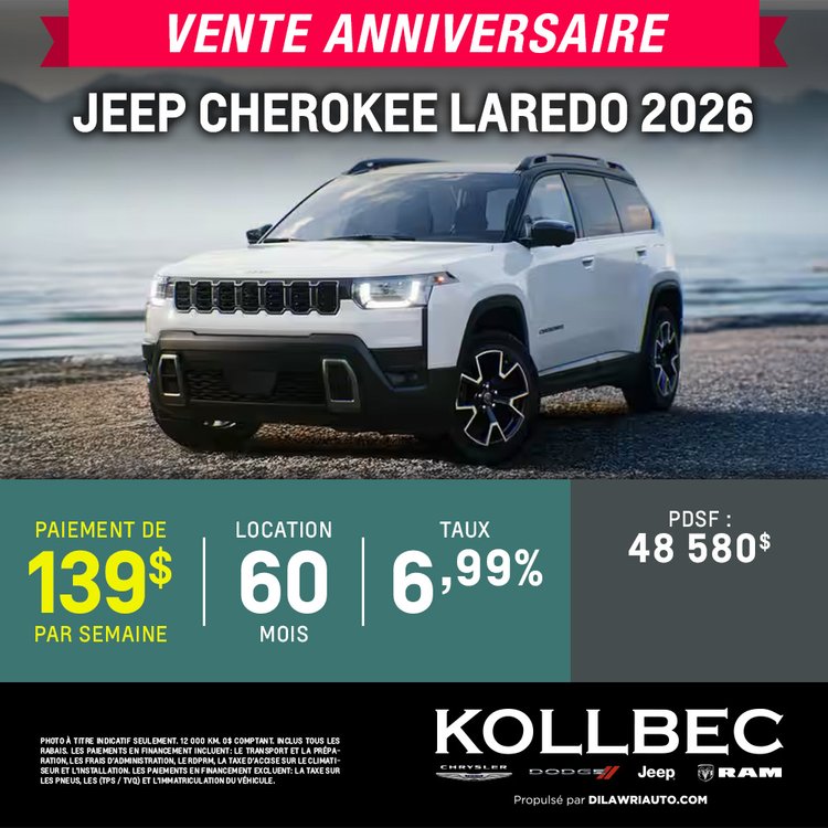 Kollbec promo juin JEEP CHEROKEE LAREDO 2026 FR