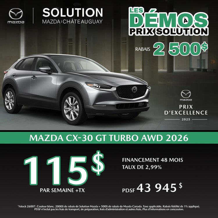 Solution mazda promo mai CX 30 GT Turbo 2026 FR