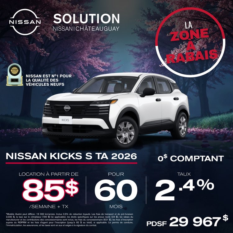 Solution nissan promo avril KICKS S TA 2026 FR