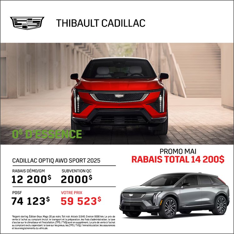 Thibault sherbrooke promo mai CADILLAC OPTIQ AWD SPORT 2025 FR 2