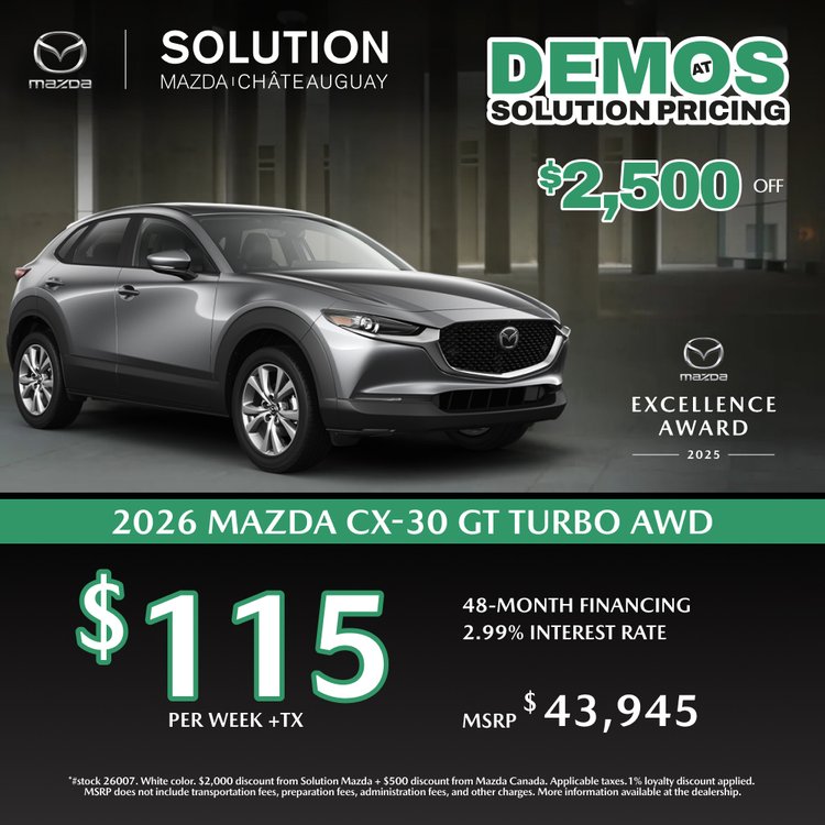 Solution mazda promo mai CX 30 GT Turbo 2026 EN