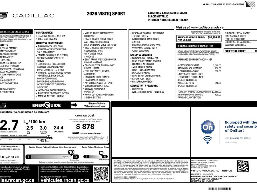 Cadillac VISTIQ 2026 2026 Noir