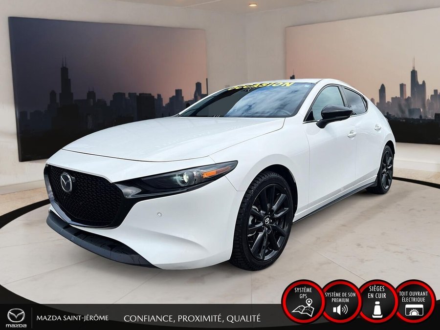 2025 Mazda Mazda3 Sport GT avec moteur turbo | CUIR ROUGE | AWD | TOIT OUVRANT | White