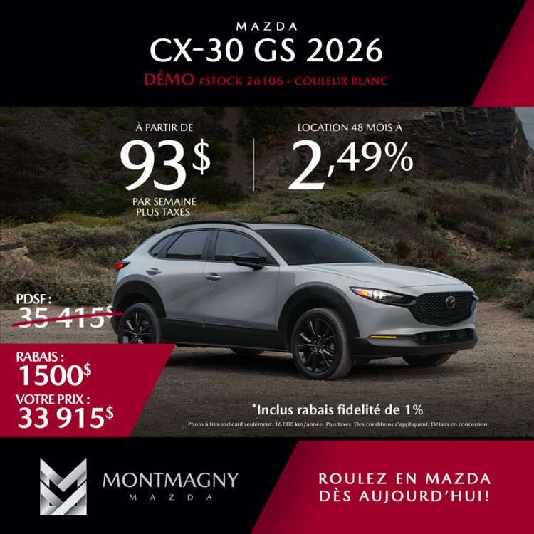 Montmagny mazda promo aout CX 30 GS 2026 FR 1024x1024