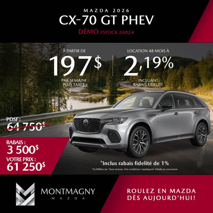 Montmagny mazda promo mai CX 70 GT 2026 FR 1024x1024