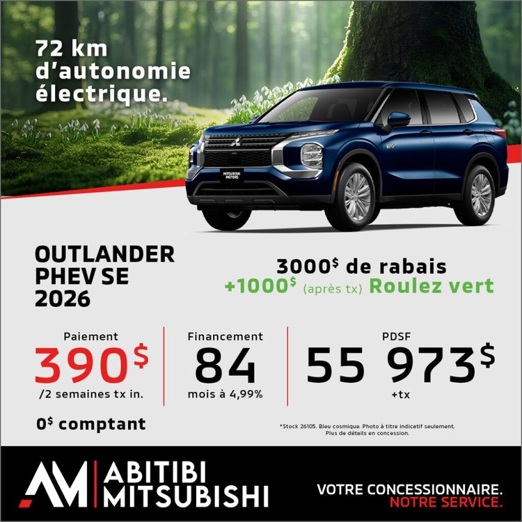 Abitibi mitsubishi promo OUTLANDER PHEV 2026 avril FR 1 1024x1024