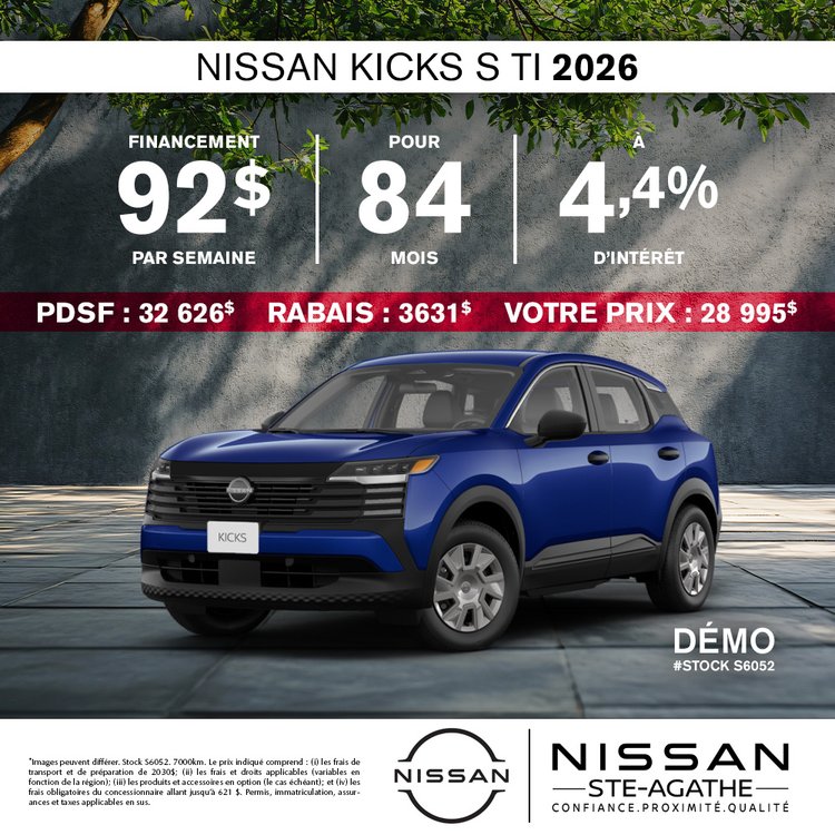 Nissan ste agathe promo juillet KICKS S Bleu FR