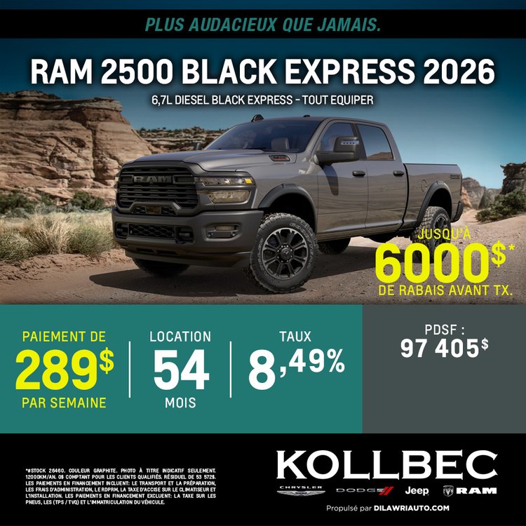 Kollbec promo mai RAM 2500 BLACK EXPRESS 2026 FR