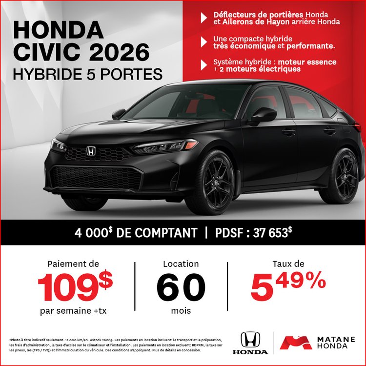 Matane honda promo mars CIVIC 2026 FR