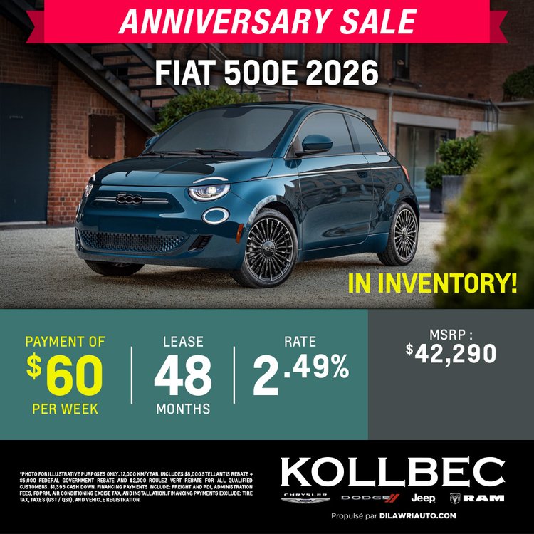 Kollbec promo juin FIAT 500E 2026 EN