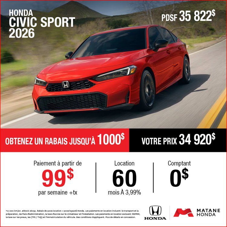 Matane honda promo mai CIVIC SPORT 2026 FR 1