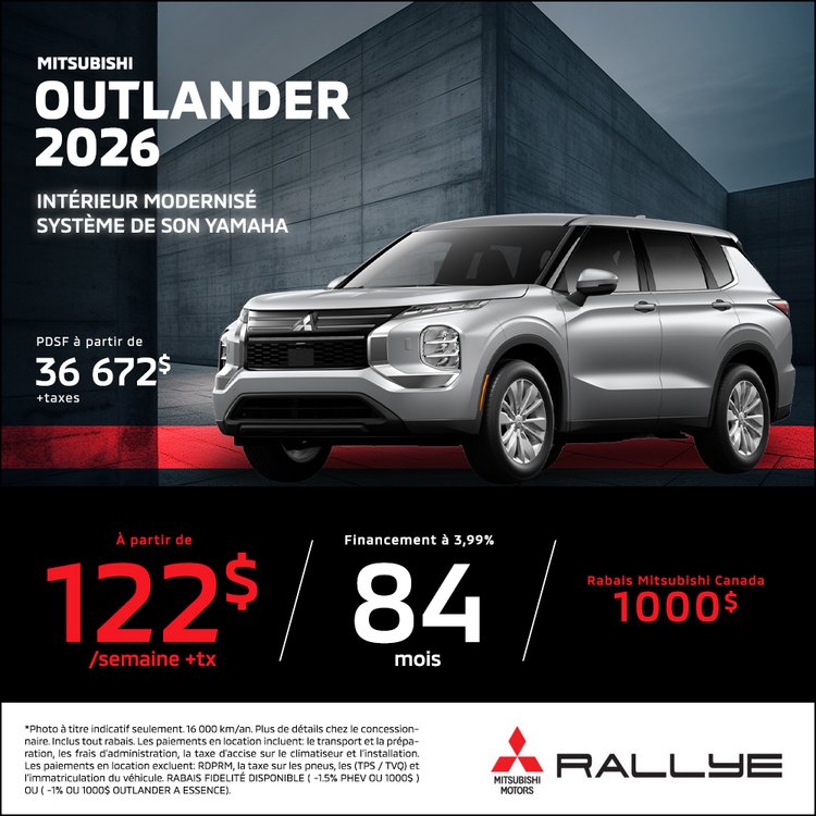 Rallye mitsubishi PROMO avril OUTLANDER 2026 FR