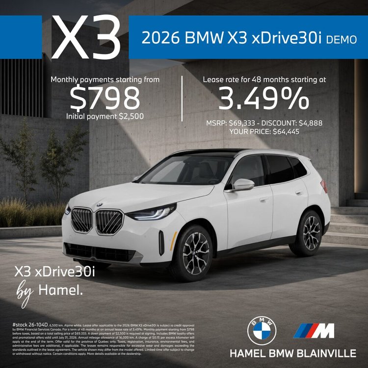 HAMEL BMW X3 xDrive30i 2026 JUILLET EN