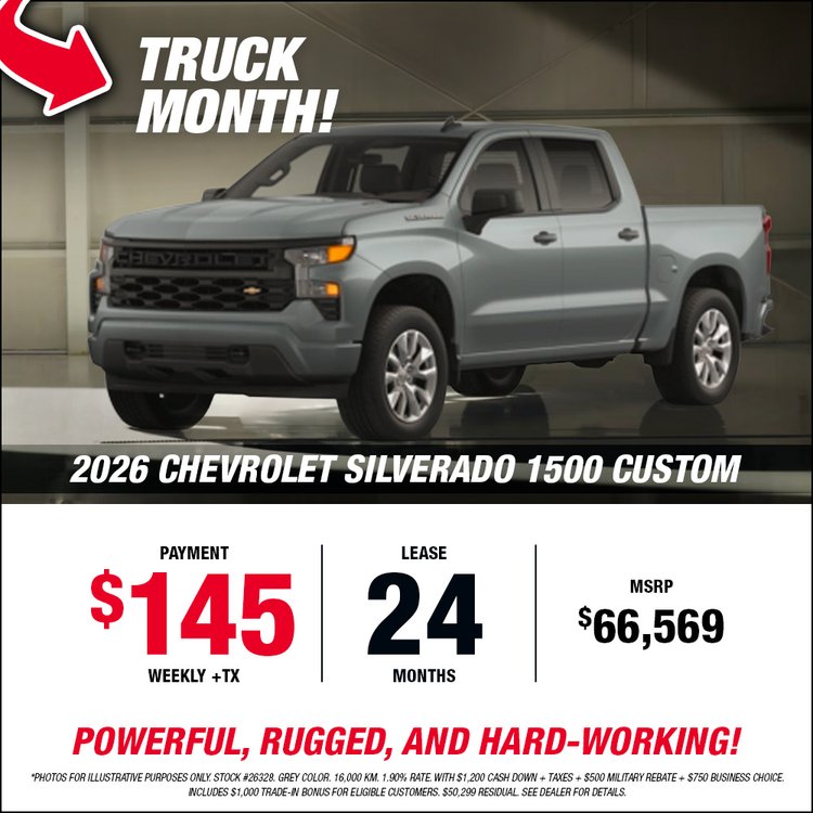 Gatineau GM promo SILVERADO 1500 CUSTOM 2026 mai EN
