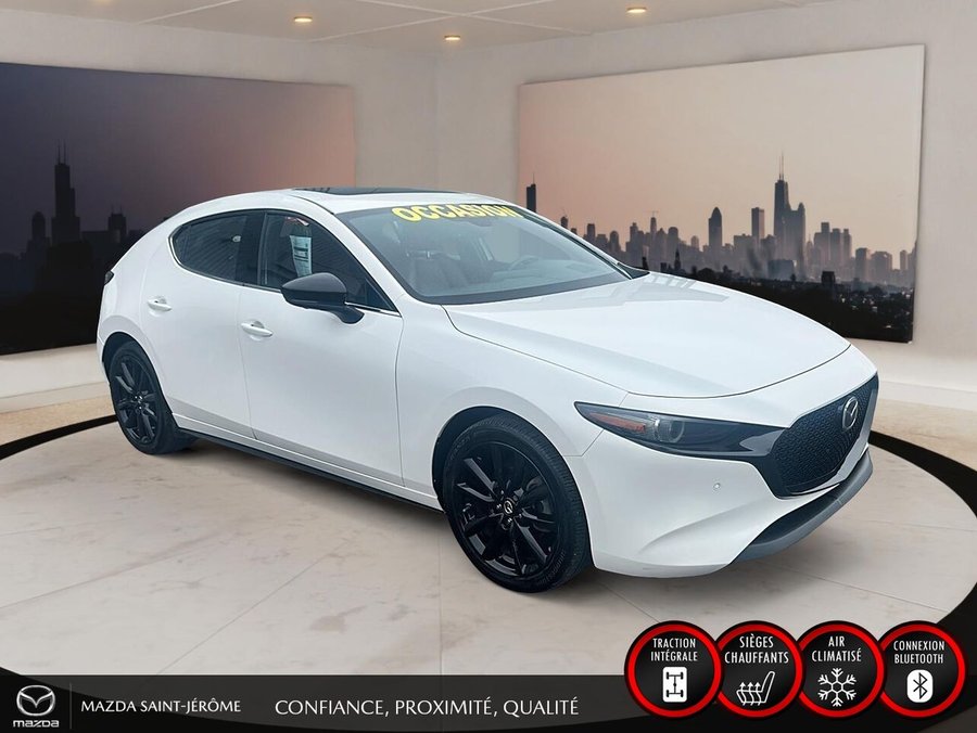 2023 Mazda Mazda3 Sport GT turbo | CUIR ROUGE | AWD | TOIT OUVRANT | White