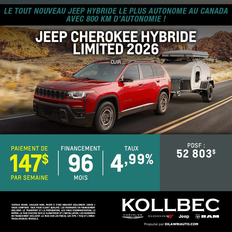 Kollbec promo mars JEEP CHEROKEE LIMITED 2026 FR