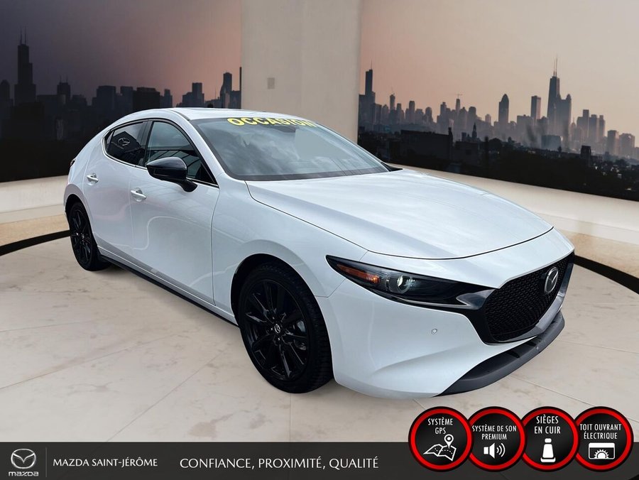2025 Mazda Mazda3 Sport GT avec moteur turbo | CUIR ROUGE | AWD | TOIT OUVRANT | White