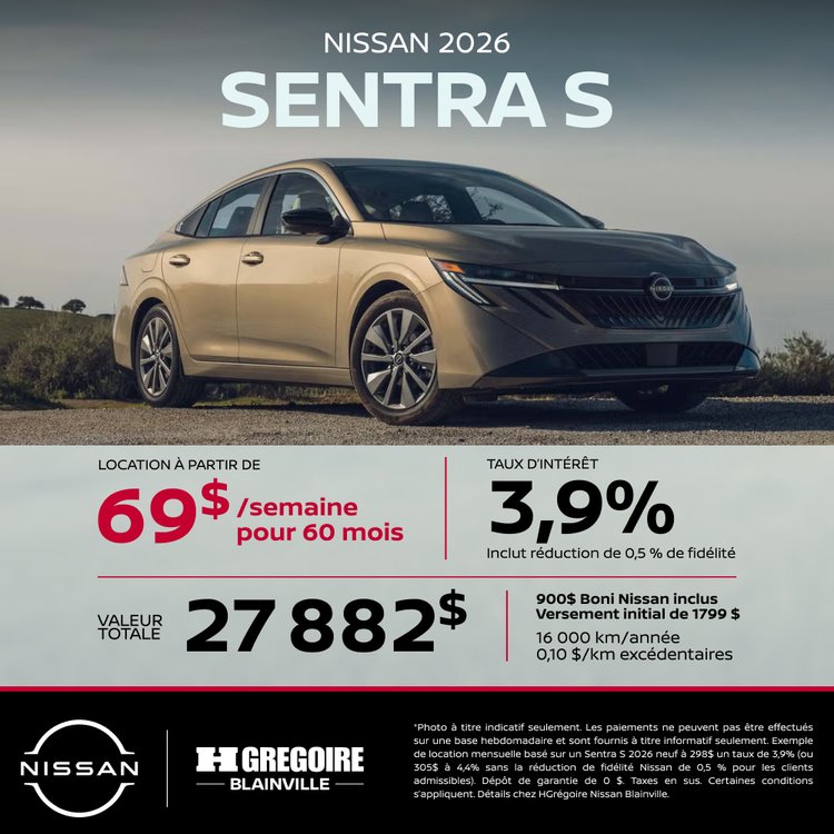 Nissan blainville promo juillet Sentra S FR