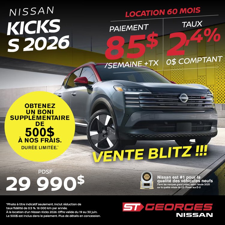 St geroges nissan promo juin Kicks 2026 1