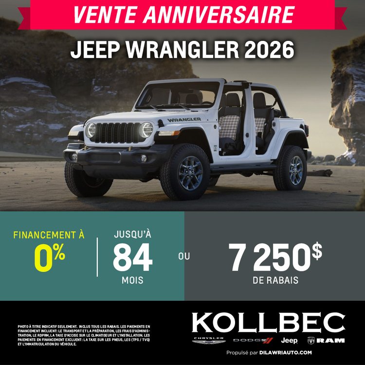 Kollbec promo juin Jeep Wrangler 2026 FR