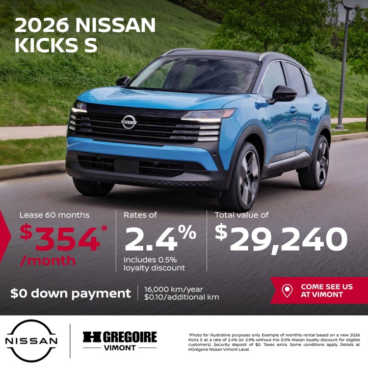 Nissan vimont promo juillet Kicks S 2026 EN
