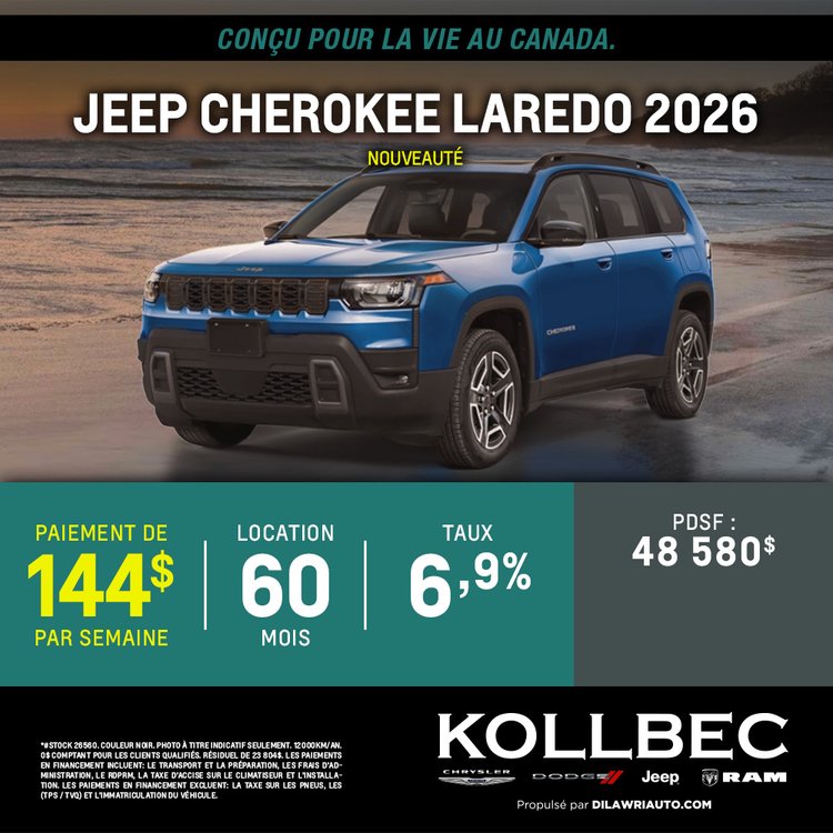 Kollbec promo mai JEEP CHEROKEE LAREDO 2026 FR