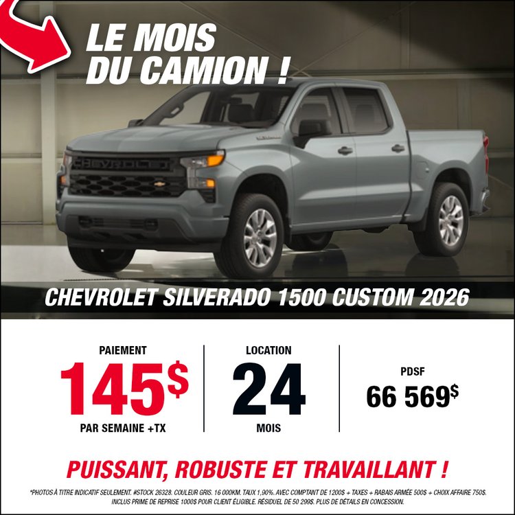 Gatineau GM promo SILVERADO 1500 CUSTOM 2026 mai FR