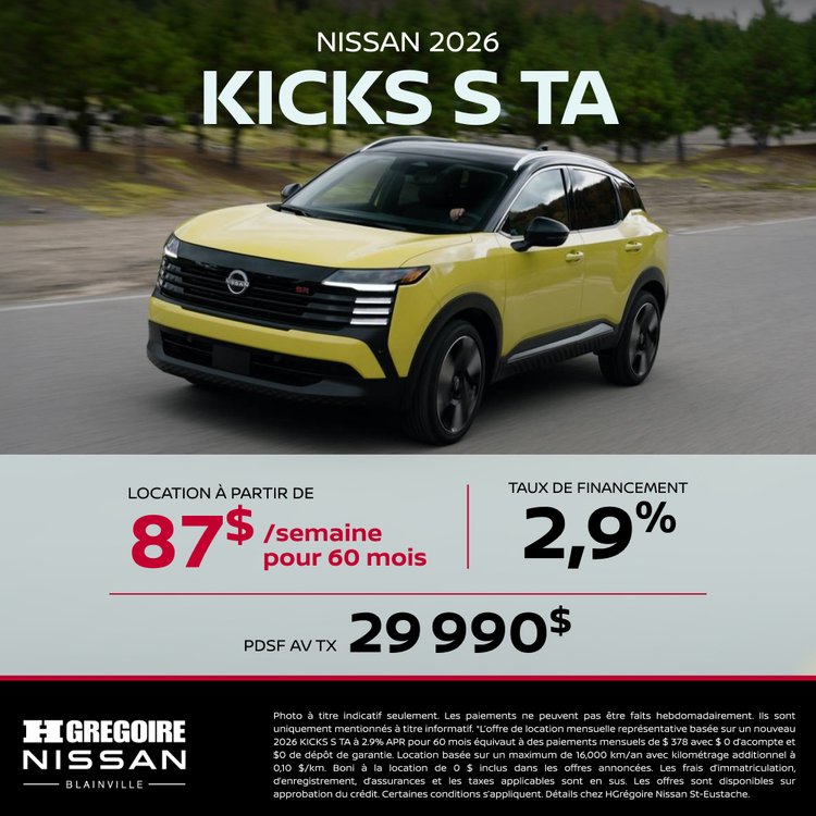 Nissan blainville promo avril KICKS S TA FR