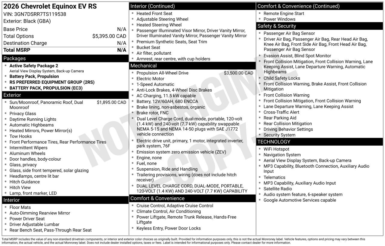 2026 Chevrolet Equinox EV RS AWD TOIT PANORAMIQUE Black Laval - photo #4