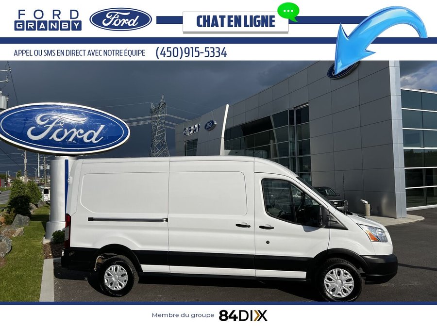 Ford Transit fourgon utilitaire T-250 toit moyen 148 po PNBV de 9 000 lb porte coulissante côté passager 2019 Blanc