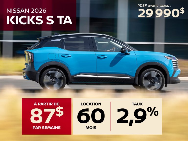 Nissan vimont Accueil avril KICKS S TA 2026