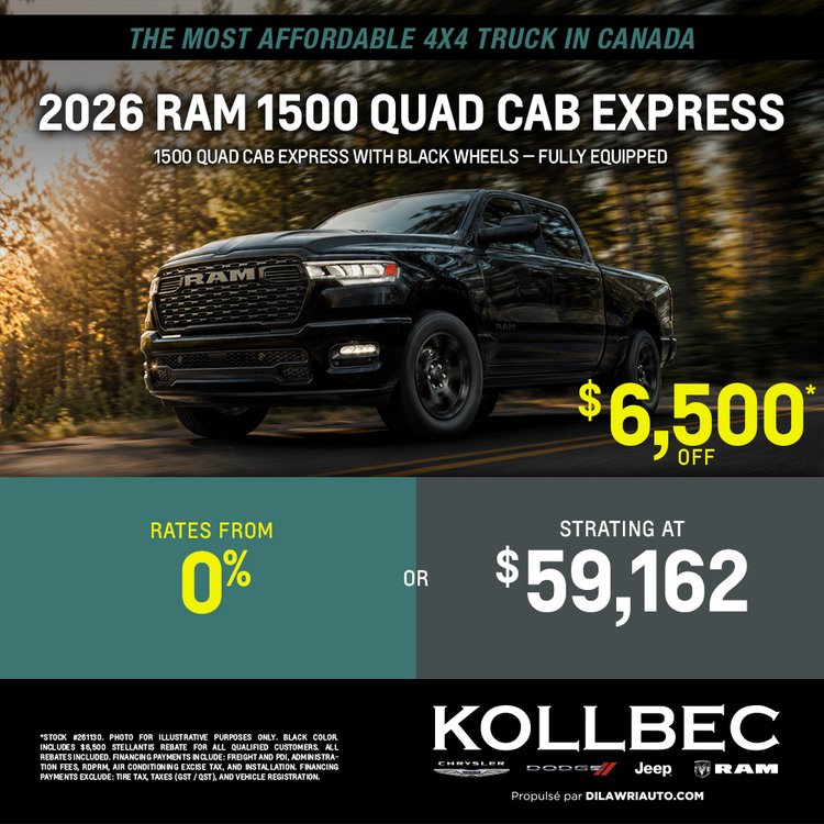 Kollbec promo juillet RAM 1500 QUAD CAB 2026 EN