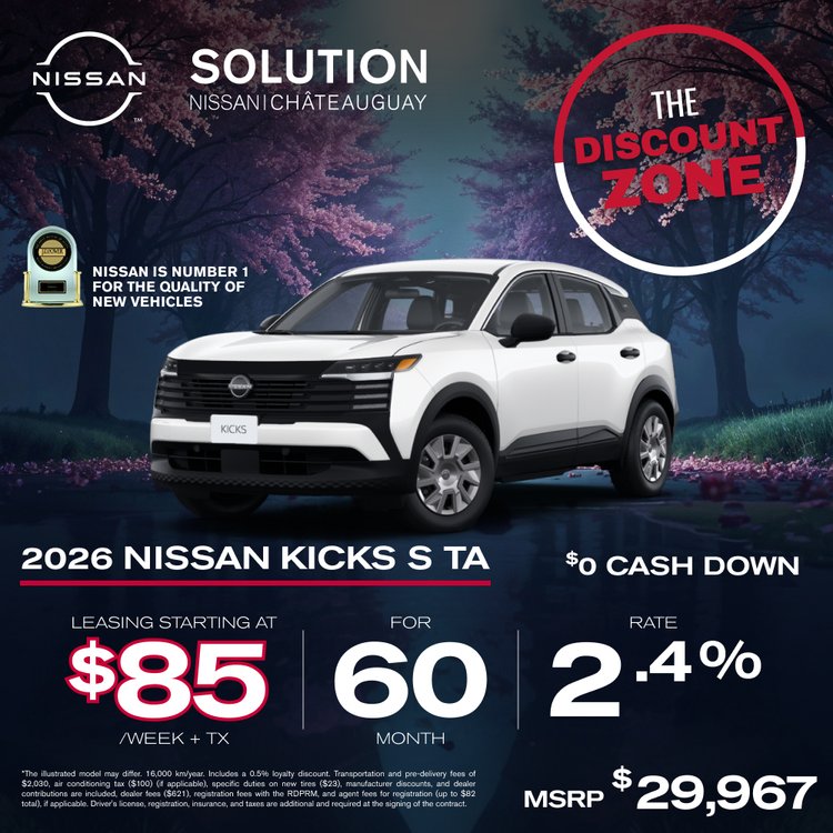 Solution nissan promo avril KICKS S TA 2026 EN