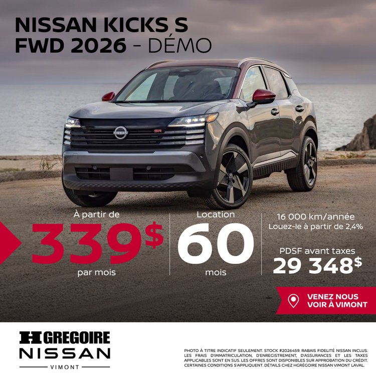Nissan vimont promo mai KICKS S 2026 FR 1