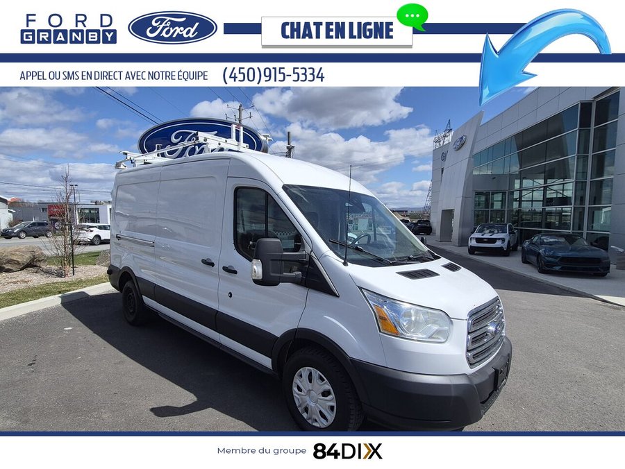 Ford Transit fourgon utilitaire T-350 toit moyen 148 po PNBV de 9 500 lb porte coulissante côté passager 2015 Blanc