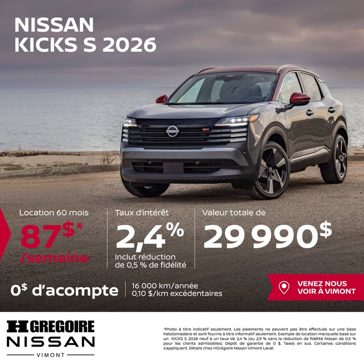 Nissan vimont promo mai Kicks S 2026 FR