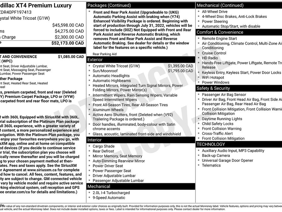 Cadillac XT4 2023 2023 Blanc